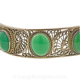 Vintage, Sterling and Green Chalcedony Bracelet