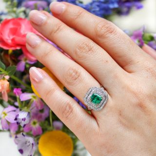 Vintage Style 1.05 Carat Emerald and Diamond Ring