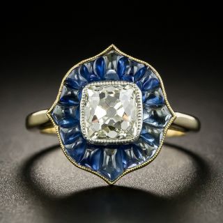 Vintage Style 1.45 Carat Old Mine-Cut Diamond and Calibre Sapphire Ring - 2