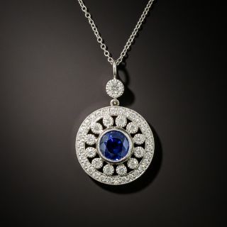 Vintage Style 1.65 Carat Round Sapphire Diamond Pendant - 2