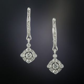 Vintage Style 14K White Gold Diamond Drop Earrings - 1