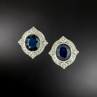 Vintage-Style 2.52 Carat Sapphire and Diamond Stud Earrings - GIA - 2