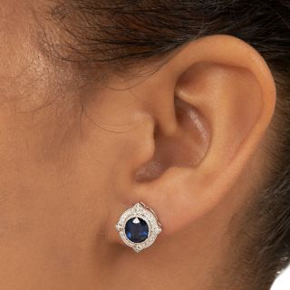 Vintage-Style 2.52 Carat Sapphire and Diamond Stud Earrings - GIA