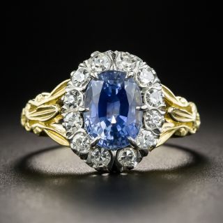 Vintage Style 2.64 Carat Sapphire and  Diamond Halo Ring