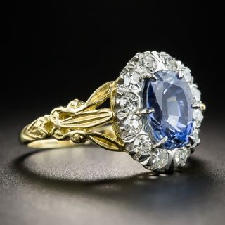 Vintage Style 2.64 Carat Sapphire and  Diamond Halo Ring