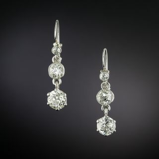 Vintage Style 2.75 Carats Double Diamond Drop Earrings - 2