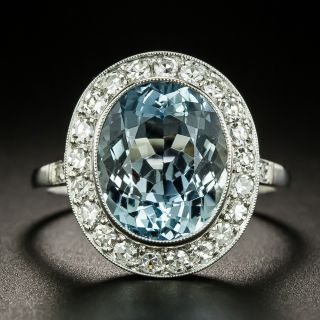 Vintage Style 4.50 Carat Aquamarine and Diamond Halo Ring - 3