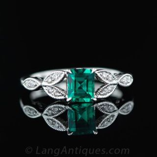 Vintage Style .66 Carat Emerald and Diamond Ring Main View