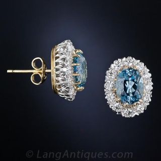 Vintage Style Aquamarine and Diamond Cluster Earrings