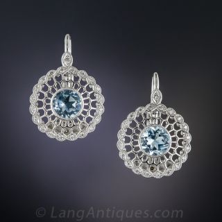 Vintage Style Aquamarine and Diamond Earrings