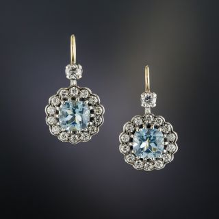 Vintage Style Aquamarine and Diamond Earrings - 1