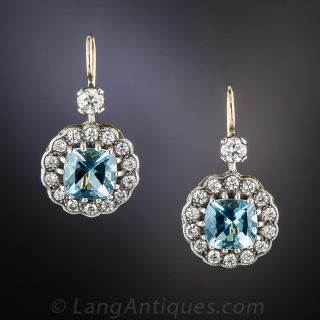 Vintage Style Aquamarine and Diamond Earrings