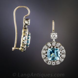 Vintage Style Aquamarine and Diamond Earrings