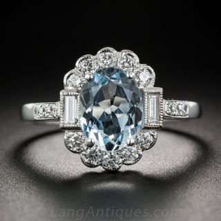 Vintage Style Aquamarine and Diamond Ring 
