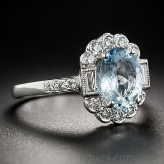 Vintage Style Aquamarine and Diamond Ring 