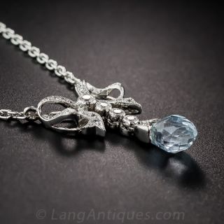 Vintage Style Aquamarine, Platinum and Diamond Pendant