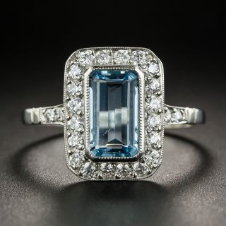 Vintage Style Aquamarine Platinum Diamond Ring - 2