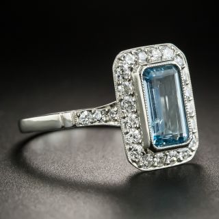 Vintage Style Aquamarine Platinum Diamond Ring