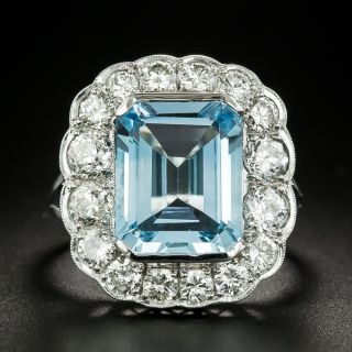 Vintage Style Blue Topaz and Diamond Cocktail Ring - 1