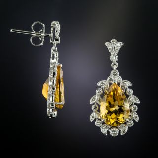Vintage Style Citrine and Diamond Drop Earrings - 2