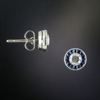 Vintage Style Diamond and Sapphire Halo Stud Earrings - 2