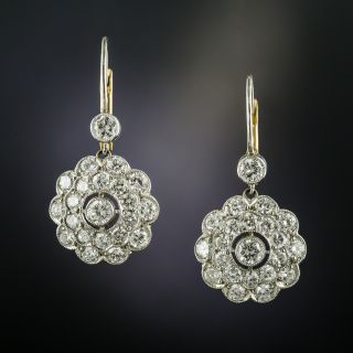 Vintage Style Diamond Cluster Drop Earrings - 2