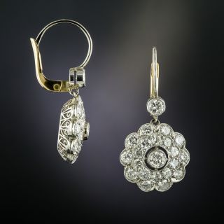 Vintage Style Diamond Cluster Drop Earrings