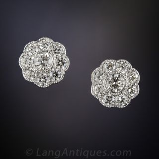 Vintage Style Diamond Cluster Earrings - 1