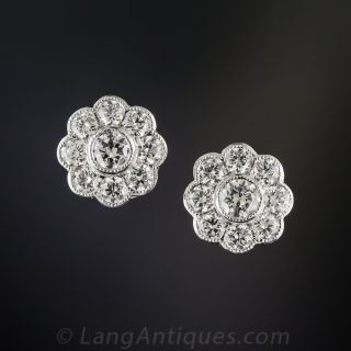 Vintage Style Diamond Cluster Earrings