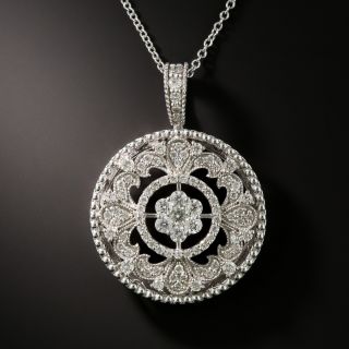 Vintage Style Diamond Floral Motif Drop Necklace - 2