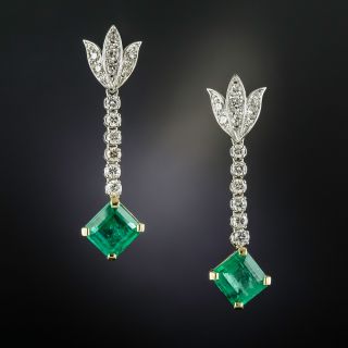 Vintage Style Emerald and Diamond Drop Earrings - 1