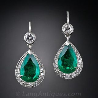 Vintage Style  Emerald and Diamond Earrings