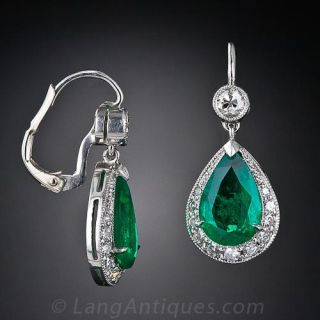 Vintage Style  Emerald and Diamond Earrings