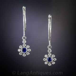 Vintage Style Floral Sapphire and Diamond Earrings