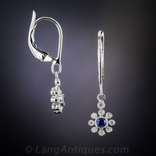 Vintage Style Floral Sapphire and Diamond Earrings