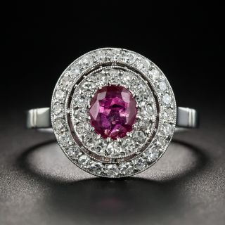 Vintage Style No-Heat Ruby Platinum and Diamond Ring 