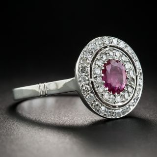 Vintage Style No-Heat Ruby Platinum and Diamond Ring 