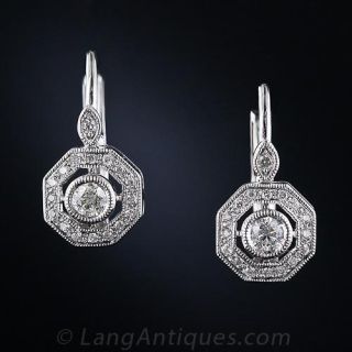 Vintage Style Octagonal Diamond Drop Earrings