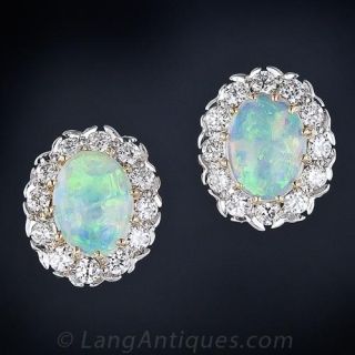 Vintage Style Opal and Diamond Earrings