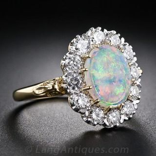 Vintage Style Opal and Diamond Halo Ring