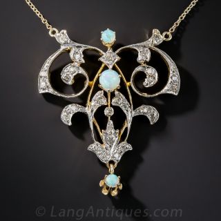 Vintage Style Opal and Diamond Pendant - 1