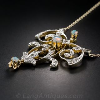 Vintage Style Opal and Diamond Pendant