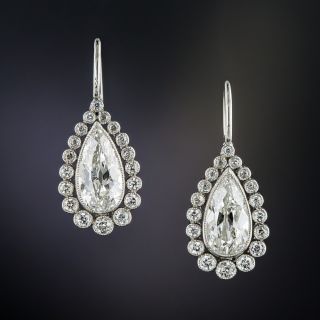 Vintage Style Pear-Shaped Diamond Drop Earrings - 4