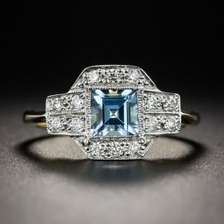 English Vintage Style Aquamarine and Diamond Ring - 6