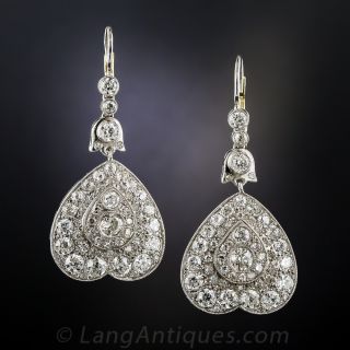 Vintage Style Platinum Diamond Dangle Earrings - 1