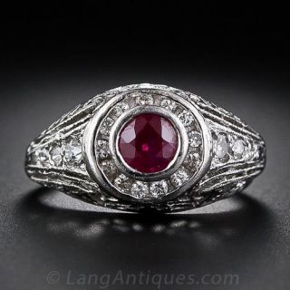 Vintage Style Platinum Ruby and Diamond Ring