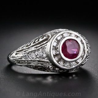 Vintage Style Platinum Ruby and Diamond Ring