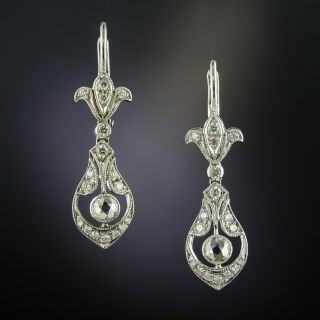 Vintage Style Rose Cut Diamond Drop Earrings - 2