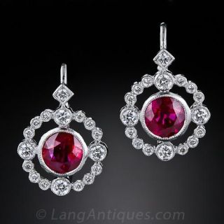 Vintage Style Ruby and Diamond Drop Earrings
