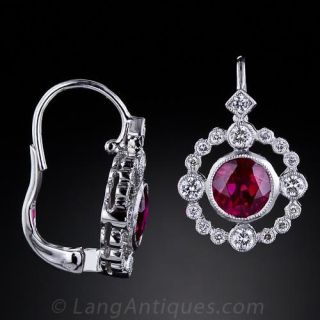 Vintage Style Ruby and Diamond Drop Earrings